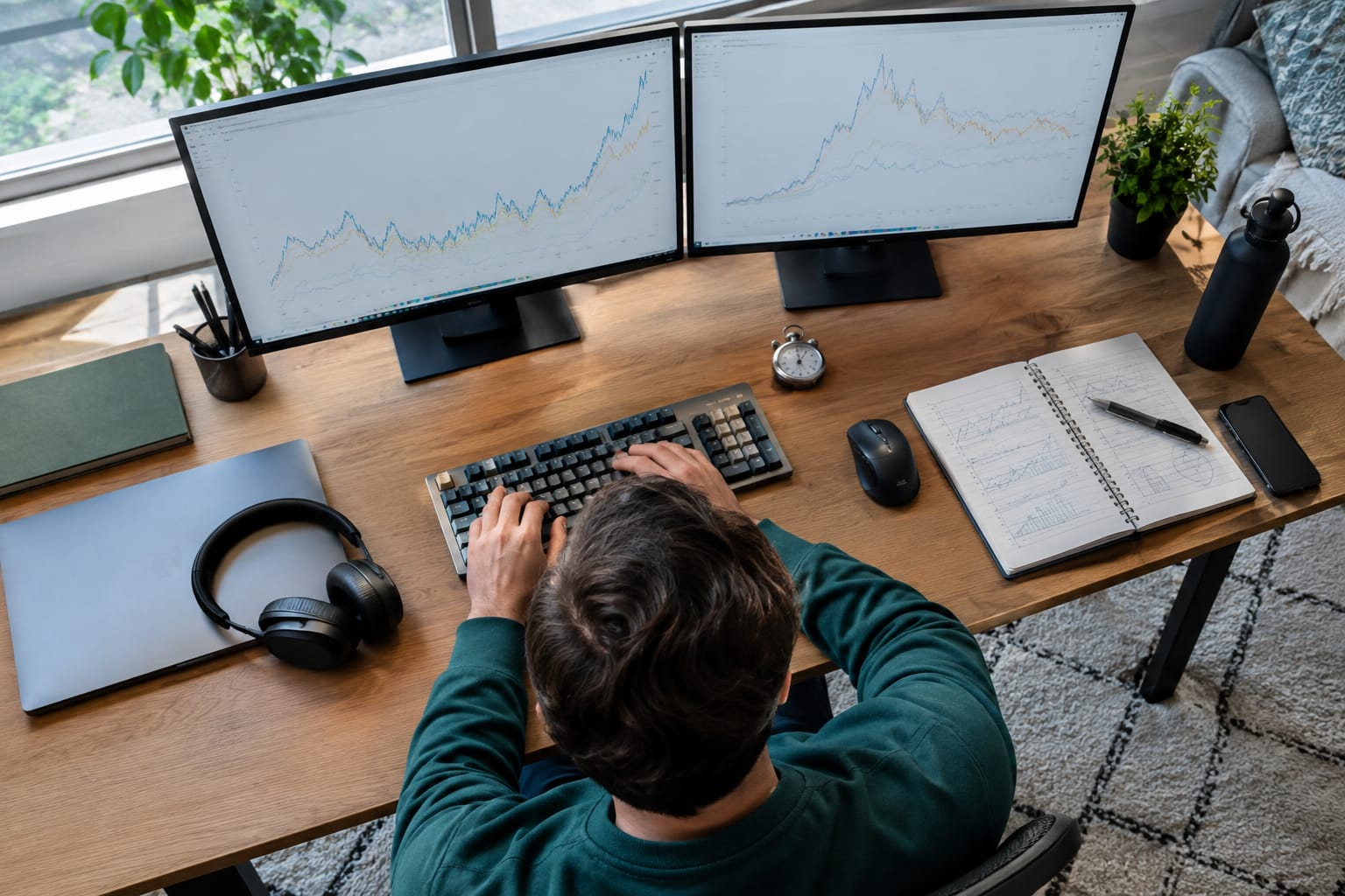 Small team scoring a printed audit sheet at a table with a bar chart on a wall screen