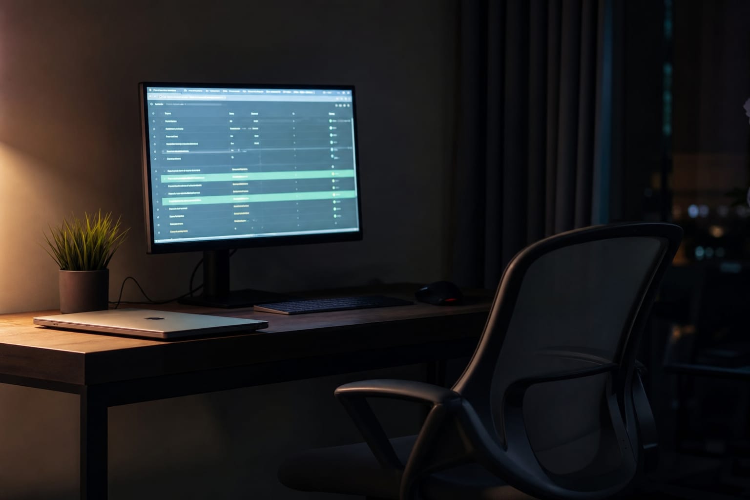 Laptop showing an automated SEO audit and content schedule while a person works nearby